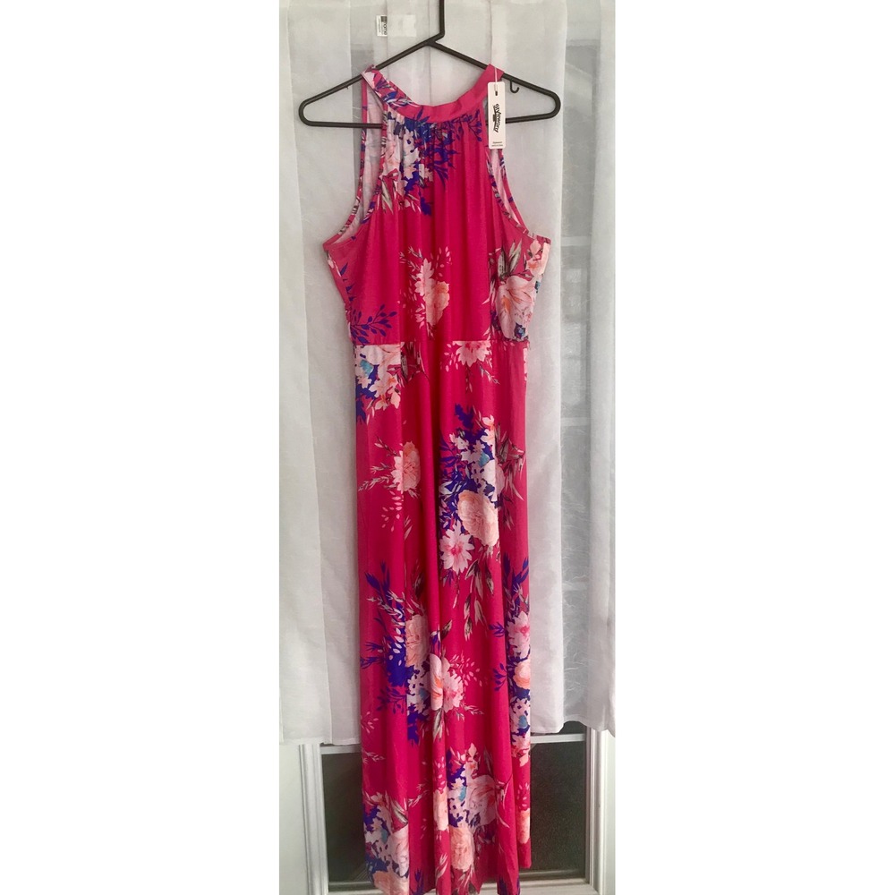 Styleword‎ Hot Pink Floral Halter Maxi Dress XL NWT TIE Back